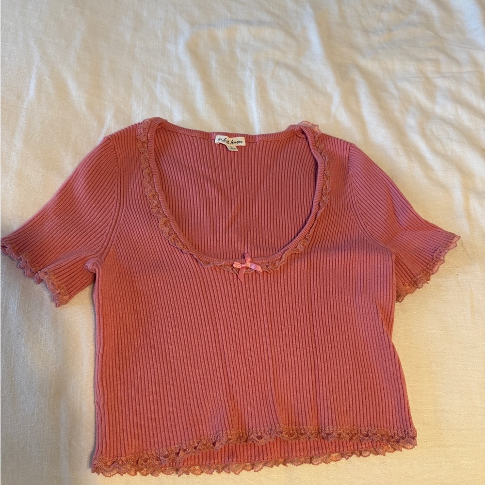 For Love And Lemons Pink Ribbed Top